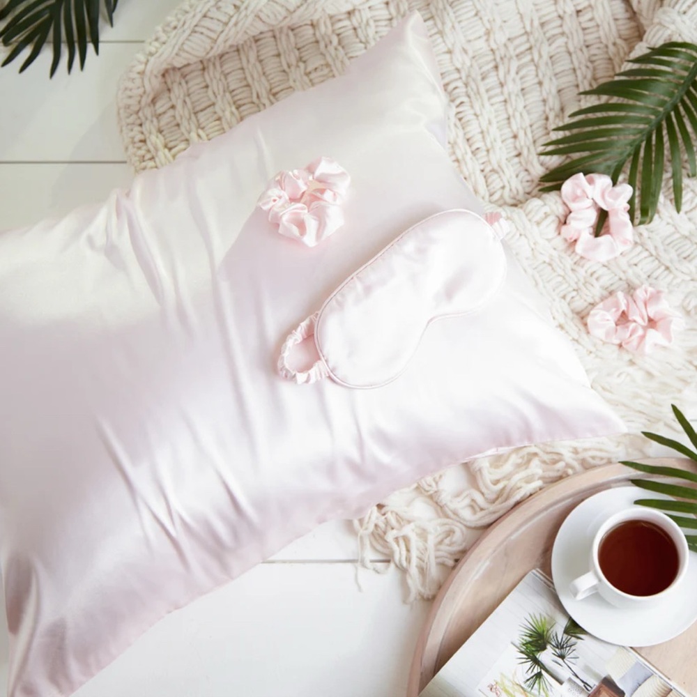 Francesca's Collections Pink Silk Pillowcase and Eye Mask Set